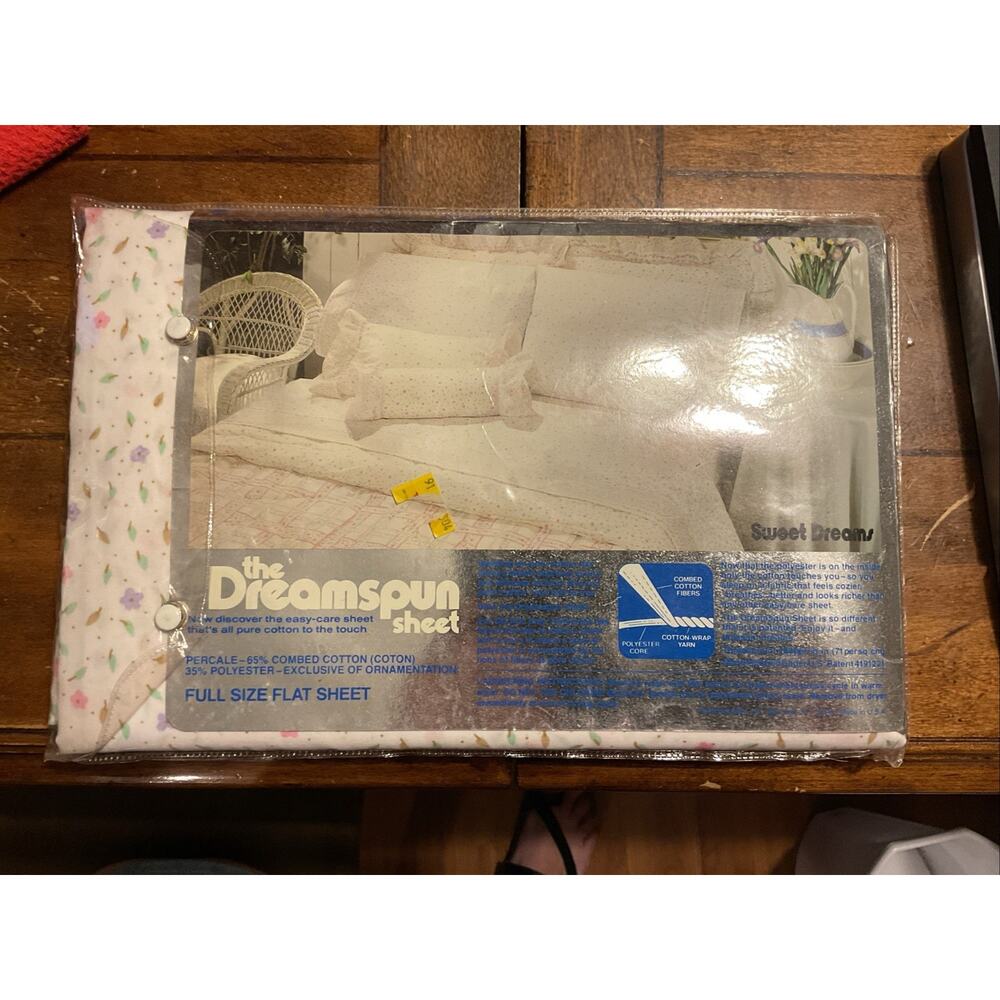 NOS Fieldcrest Dreamspun White Floral Full Flat Sheet Vintage Sweet Dreams - Picture 3 of 5